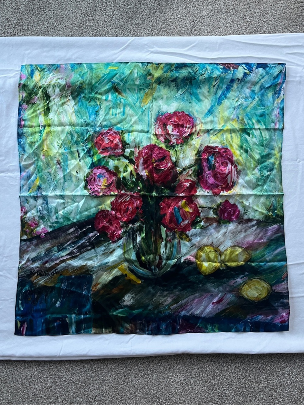 Silk Floral Print Scarf in Multicolor